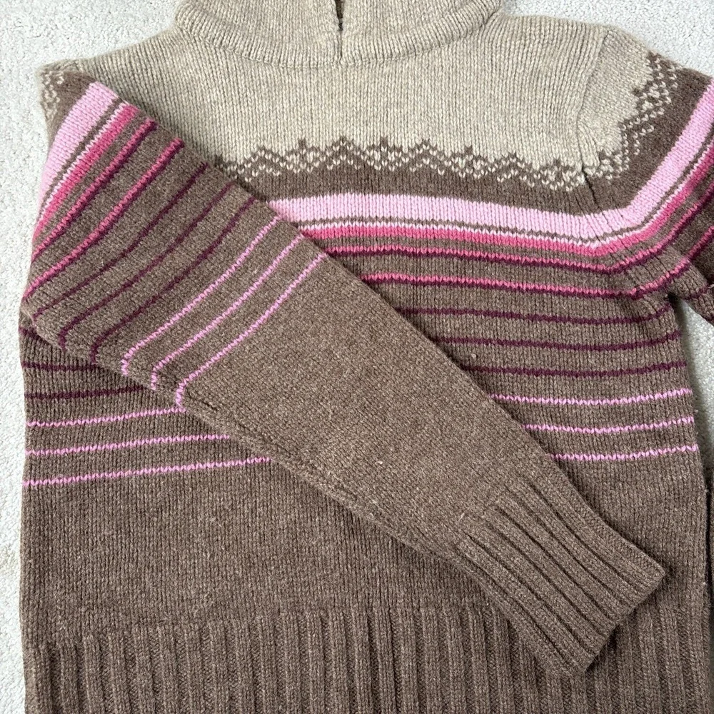 Old Navy Sweater Women's XL Brown Pink Long Sleeve Lambswool Striped Hooded‎